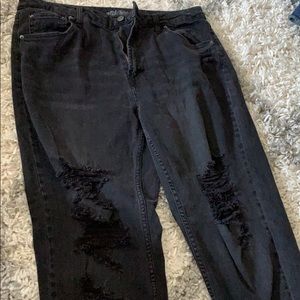 Black distressed mom jeans